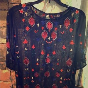 Lucky brand sheer embroidered blouse